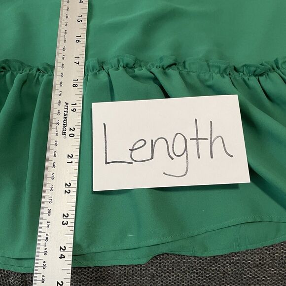 PLEIONE Blouse V-Neck Lantern Sleeve Shirt Green Womens Medium Flowy Boho Ruffle - Picture 7 of 10